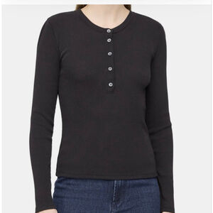 Women's Theory Black Ribbed Long Sleeve Henley Tee M
